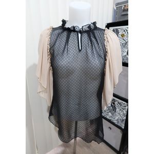 Rachel Roy Sheer Ruffle Sleeve Top Women’s Small